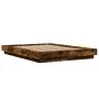 Bed frame with LED lights smoked oak wood 135x190 cm by vidaXL, Beds and slatted bases - Ref: Foro24-3281137, Price: 174,92 €...