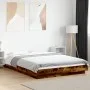 Bed frame with LED lights smoked oak wood 135x190 cm by vidaXL, Beds and slatted bases - Ref: Foro24-3281137, Price: 174,92 €...