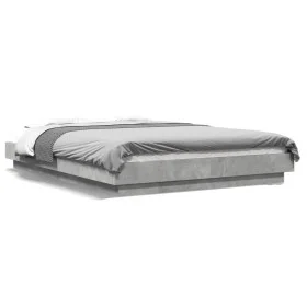 Concrete gray engineered wood bed frame 135x190cm by vidaXL, Beds and slatted bases - Ref: Foro24-3281227, Price: 157,72 €, D...