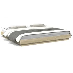 Sonoma oak engineered wood bed frame 200x200 cm by vidaXL, Beds and slatted bases - Ref: Foro24-3281163, Price: 178,35 €, Dis...