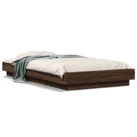 Oak brown engineered wood bed frame 90x190 cm by vidaXL, Beds and slatted bases - Ref: Foro24-3281244, Price: 135,42 €, Disco...