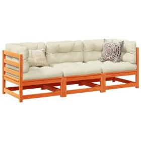 Set de sofás jardín 3 pzas con cojines madera pino marrón cera by vidaXL, Garden sets - Ref: Foro24-3299269, Price: 360,80 €,...