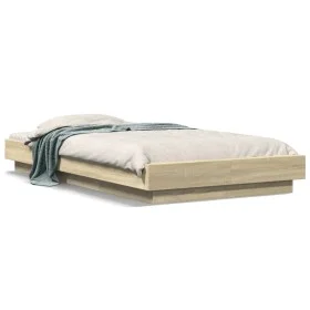 Sonoma oak wood bed frame with LED lights 100x200 cm by vidaXL, Beds and slatted bases - Ref: Foro24-3281114, Price: 154,41 €...