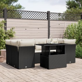 Set de sofás de jardín 7 pzas con cojines ratán sintético negro by vidaXL, Garden sets - Ref: Foro24-3266376, Price: 452,55 €...