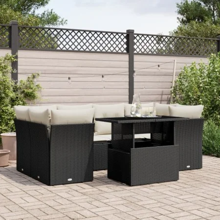 Set de sofás de jardín 7 pzas con cojines ratán sintético negro by vidaXL, Garden sets - Ref: Foro24-3266376, Price: 480,98 €...