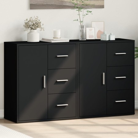 Aparador de madera de ingeniería 2 uds negro 60x31x70 cm de vidaXL, Aparadores - Ref: Foro24-3276554, Precio: 173,68 €