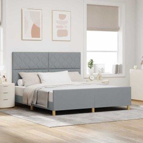 Estructura de cama con cabecera Gris claro 180 x 200 cm tela Estructura de cama con cabecera Gris claro 180 x 200 cm tela
