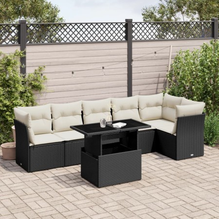 Set de sofás de jardín 7 pzas con cojines ratán sintético negro by vidaXL, Garden sets - Ref: Foro24-3266596, Price: 433,93 €...