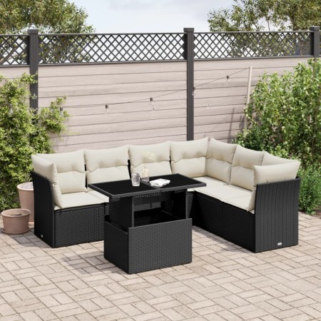 Set de sofás de jardín 7 pzas con cojines ratán sintético negro by vidaXL, Garden sets - Ref: Foro24-3266606, Price: 433,93 €...