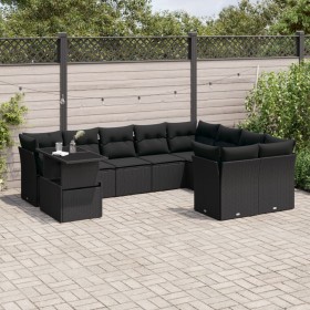 Gartensofa-Set, 10-teilig, mit schwarzen Kissen und synthetischem Rattan. von vidaXL, Gartensets - Ref: Foro24-3266845, Preis...