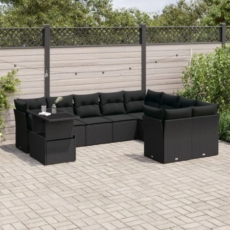 Set de sofás de jardín 10 pzas cojines ratán sintético negro by vidaXL, Garden sets - Ref: Foro24-3266845, Price: 675,93 €, D...
