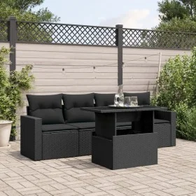 Gartenmöbel-Set 5-teilig mit schwarzen Polstern aus synthetischem Rattan von vidaXL, Gartensets - Ref: Foro24-3267095, Preis:...