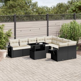 Gartensofa-Set, 10-teilig, mit schwarzen Kissen und synthetischem Rattan. von vidaXL, Gartensets - Ref: Foro24-3268126, Preis...