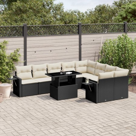 Set de sofás de jardín 10 pzas cojines ratán sintético negro de vidaXL, Conjuntos de jardín - Ref: Foro24-3268126, Precio: 60...