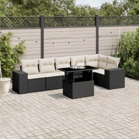 Gartensofagarnitur 7-teilig mit schwarzen Polstern aus synthetischem Rattan von vidaXL, Gartensets - Ref: Foro24-3269176, Pre...