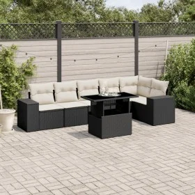 Gartensofagarnitur 7-teilig mit schwarzen Polstern aus synthetischem Rattan von vidaXL, Gartensets - Ref: Foro24-3269176, Pre...
