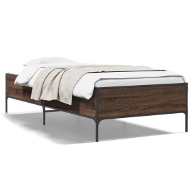 Estructura cama madera ingeniería metal roble marrón 90x200 cm