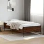 Brown oak metal engineered wood bed frame 90x200 cm by vidaXL, Beds and slatted bases - Ref: Foro24-844970, Price: 95,07 €, D...