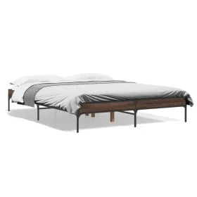 Engineered wood bed frame oak brown metal 160x200 cm by vidaXL, Beds and slatted bases - Ref: Foro24-845010, Price: 113,35 €,...