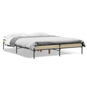 Sonoma oak metal engineered wood bed frame 150x200 cm by vidaXL, Beds and slatted bases - Ref: Foro24-845012, Price: 88,63 €,...