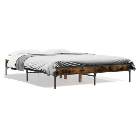 Engineered wood bed frame metal smoked oak 140x190cm by vidaXL, Beds and slatted bases - Ref: Foro24-845038, Price: 86,32 €, ...