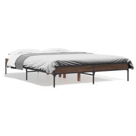 Engineered wood bed frame oak brown metal 120x190 cm by vidaXL, Beds and slatted bases - Ref: Foro24-845050, Price: 83,27 €, ...