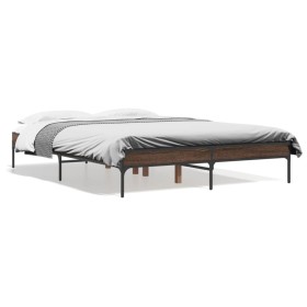 Estructura cama madera ingeniería metal marrón roble 120x190 cm