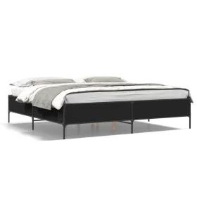 Engineered wood and black metal bed frame 200x200cm by vidaXL, Beds and slatted bases - Ref: Foro24-3279777, Price: 155,91 €,...