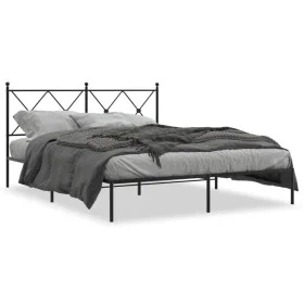 Bed frame with black metal headboard 160x200 cm by vidaXL, Beds and slatted bases - Ref: Foro24-376505, Price: 123,94 €, Disc...