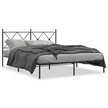 Estructura de cama con cabecero metal negro 160x200 cm de vidaXL, Camas y somieres - Ref: Foro24-376505, Precio: 123,94 €, De...