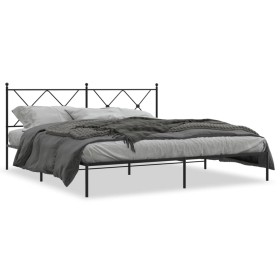 Bed frame with black metal headboard 183x213 cm by vidaXL, Beds and slatted bases - Ref: Foro24-376507, Price: 123,59 €, Disc...