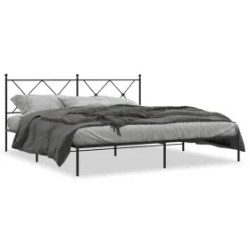 Bed frame with black metal headboard 183x213 cm by vidaXL, Beds and slatted bases - Ref: Foro24-376507, Price: 121,61 €, Disc...