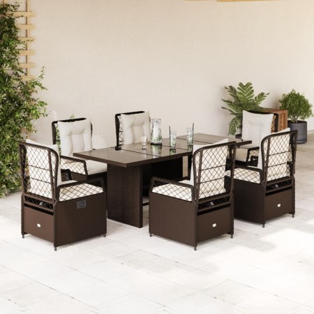 Set comedor de jardín 7 pzas con cojines ratán sintético marrón by vidaXL, Garden sets - Ref: Foro24-3262926, Price: 743,84 €...