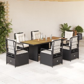 Set de comedor de jardín 7 pzas y cojines ratán sintético negro by vidaXL, Garden sets - Ref: Foro24-3262924, Price: 741,35 €...