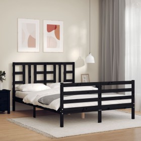 Estructura cama de matrimonio con cabecero madera maciza negro