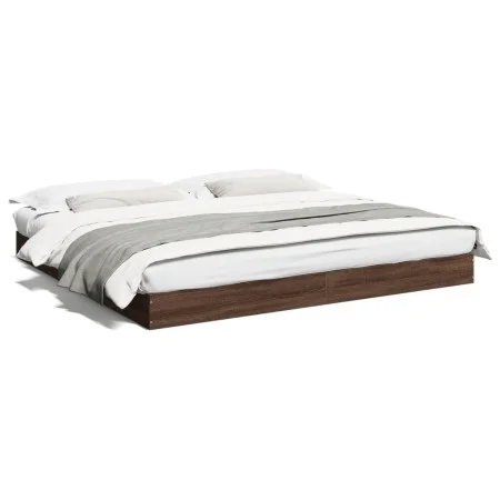 Oak brown engineered wood bed frame 200x200 cm by vidaXL, Beds and slatted bases - Ref: Foro24-841999, Price: 94,26 €, Discou...