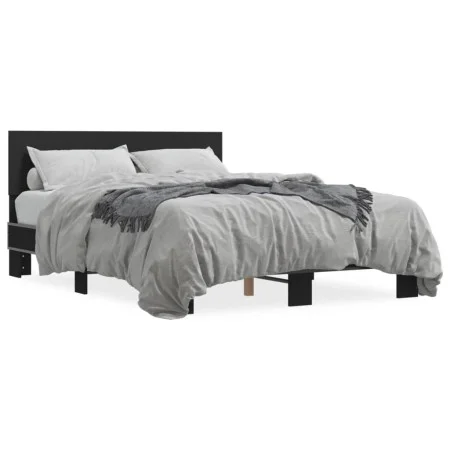 Engineered wood and black metal bed frame 120x190cm by vidaXL, Beds and slatted bases - Ref: Foro24-3280202, Price: 138,98 €,...