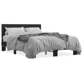Engineered wood and black metal bed frame 140x200cm by vidaXL, Beds and slatted bases - Ref: Foro24-3280192, Price: 147,86 €,...
