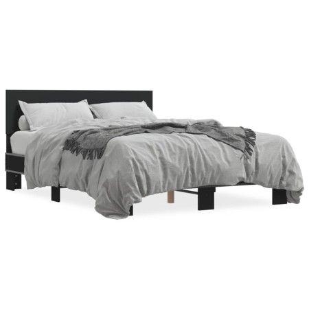 Engineered wood and black metal bed frame 140x200cm by vidaXL, Beds and slatted bases - Ref: Foro24-3280192, Price: 149,64 €,...
