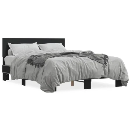 Engineered wood and black metal bed frame 140x200cm by vidaXL, Beds and slatted bases - Ref: Foro24-3280192, Price: 147,86 €,...