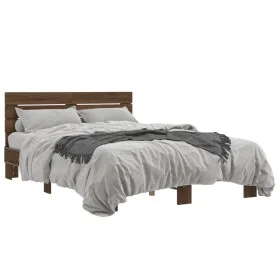 Engineered wood bed frame oak brown metal 140x190 cm by vidaXL, Beds and slatted bases - Ref: Foro24-3280171, Price: 144,05 €...