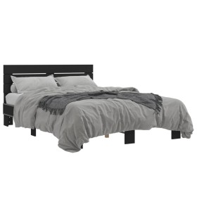 Engineered wood and black metal bed frame 140x190cm by vidaXL, Beds and slatted bases - Ref: Foro24-3280167, Price: 146,08 €,...