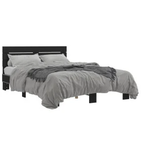 Engineered wood and black metal bed frame 140x190cm by vidaXL, Beds and slatted bases - Ref: Foro24-3280167, Price: 144,30 €,...