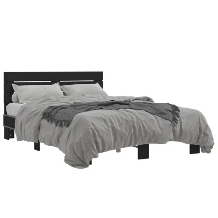 Engineered wood and black metal bed frame 140x190cm by vidaXL, Beds and slatted bases - Ref: Foro24-3280167, Price: 144,30 €,...