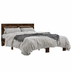 Engineered wood bed frame metal smoked oak 120x190cm by vidaXL, Beds and slatted bases - Ref: Foro24-3280159, Price: 133,38 €...