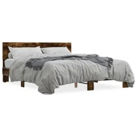 Engineered wood bed frame metal smoked oak 160x200cm by vidaXL, Beds and slatted bases - Ref: Foro24-3280184, Price: 147,17 €...