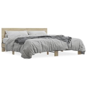 Estructura cama madera ingeniería metal roble Sonoma 200x200 cm