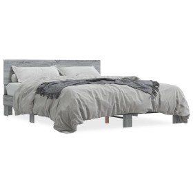Sonoma gray metal engineered wood bed frame 150x200 cm by vidaXL, Beds and slatted bases - Ref: Foro24-3280190, Price: 151,04...