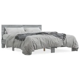 Sonoma gray metal engineered wood bed frame 150x200 cm by vidaXL, Beds and slatted bases - Ref: Foro24-3280190, Price: 149,22...