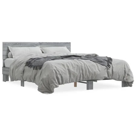 Sonoma gray metal engineered wood bed frame 150x200 cm by vidaXL, Beds and slatted bases - Ref: Foro24-3280190, Price: 149,21...